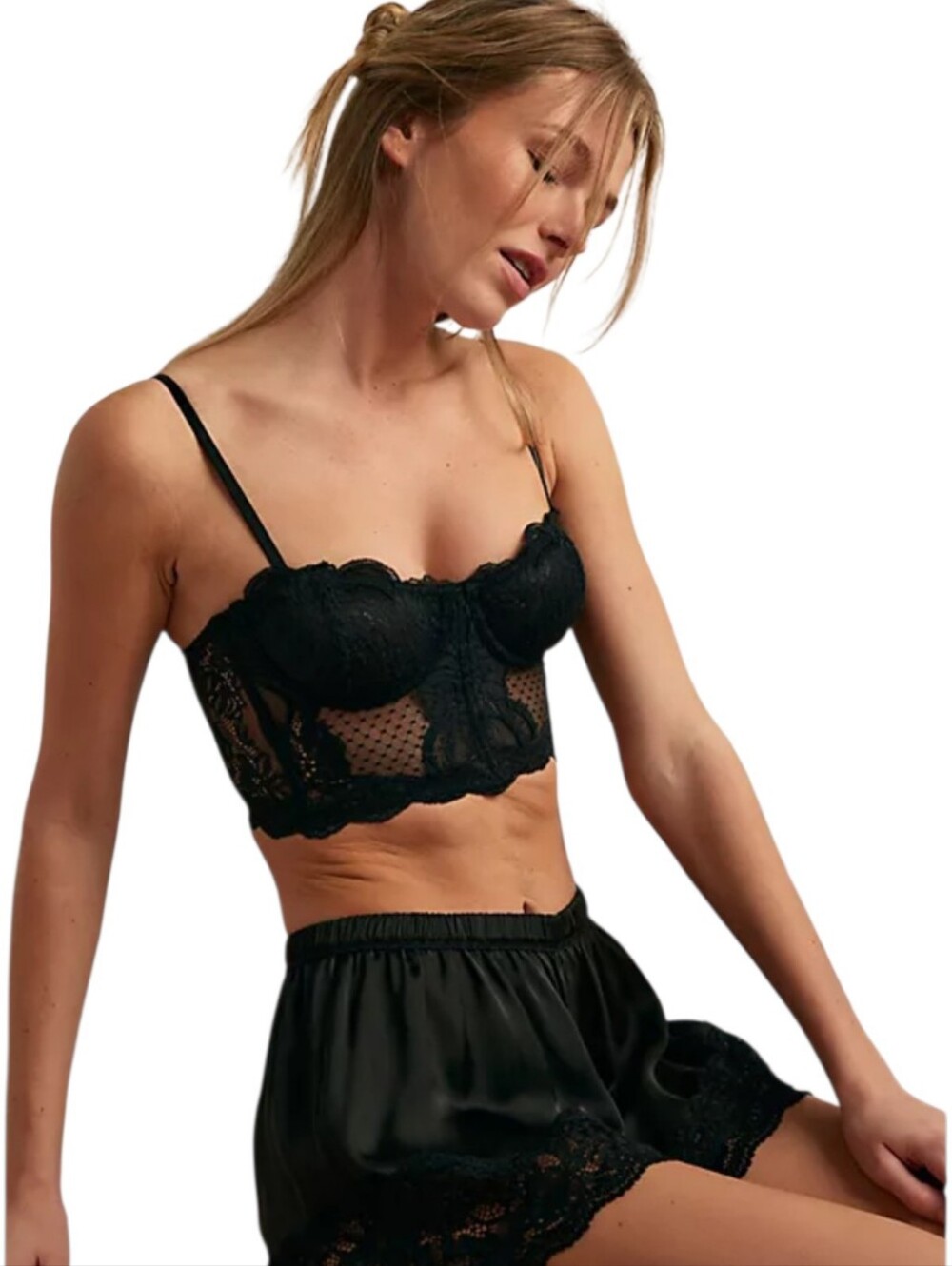 Free People Midweek Dance Longline Balconette Bra Black Lace L